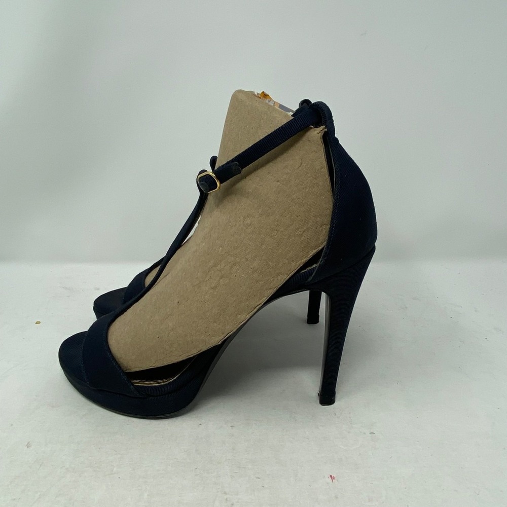 Ralph Lauren Collection Navy Blue Grosgrain T-Strap Platform Heels 7B RL6601
